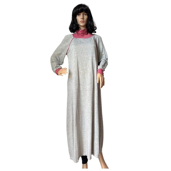 American Vintage Sears JR Bazaar turtleneck maxi dress sleeved gray red medium - Picture 7 of 16
